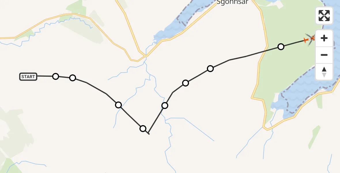 Flight path map showing Coastguard Helicopter route from Coire an t-Seasaich to Inner Seas