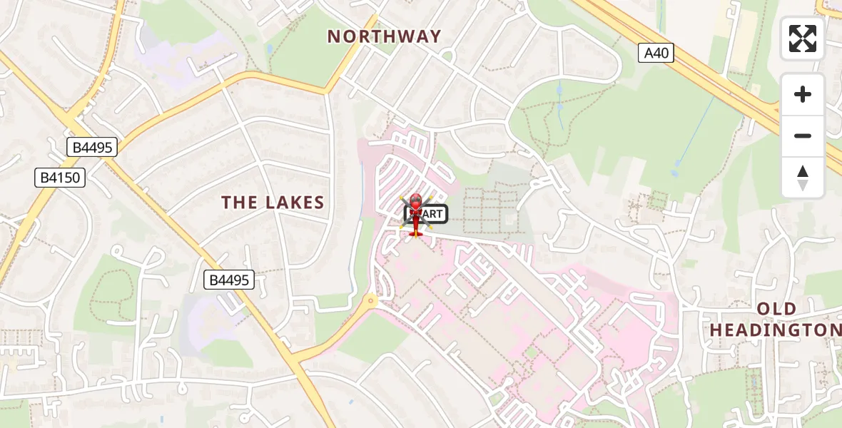Flight path map showing Air Ambulance Helicopter route from John Radcliffe Hospital to Oxford