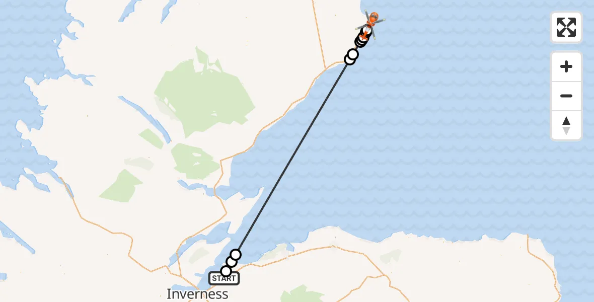 Flight path map showing Coastguard Helicopter route from Inverness Airport to Wick