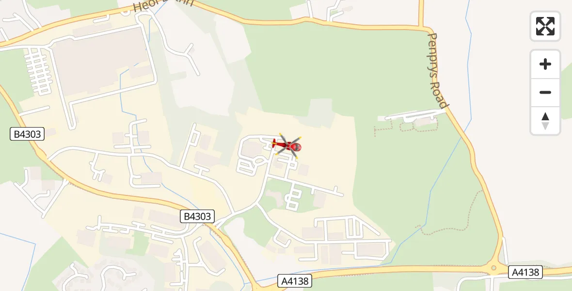 Flight path map showing Air Ambulance Helicopter route from Dafen to Dafen