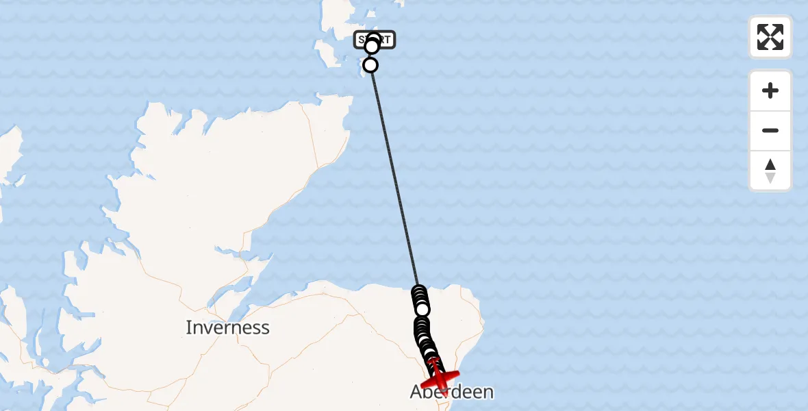 Flight path map showing Air Ambulance Aircraft route from Tankerness to Cothal