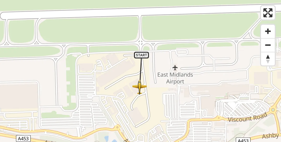 Flight path map showing Police Aircraft route from East Midlands Airport to East Midlands Airport