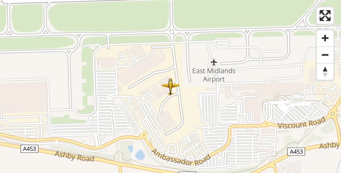 Flight path map showing Police Aircraft route from East Midlands Airport to East Midlands Airport