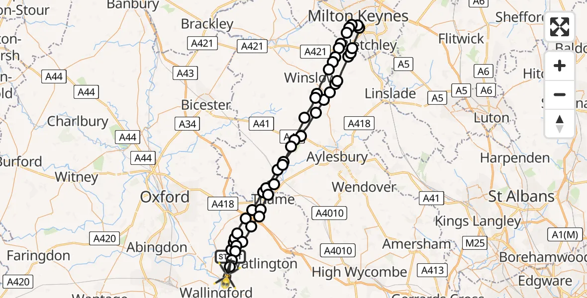 Flight path map showing Police Helicopter route from Newington to Ewelme