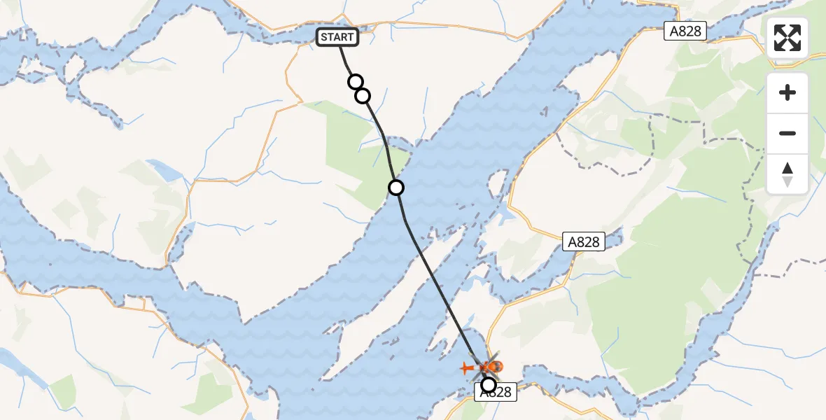 Flight path map showing Coastguard Helicopter route from Strontian to Benderloch