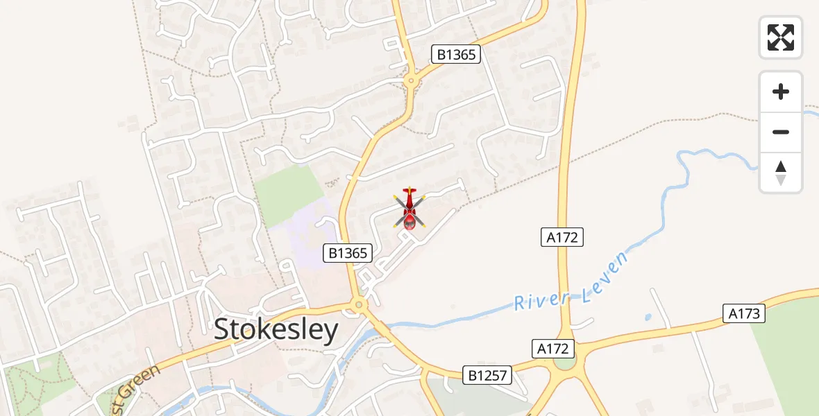 Flight path map showing Air Ambulance Helicopter route from Stokesley to Stokesley