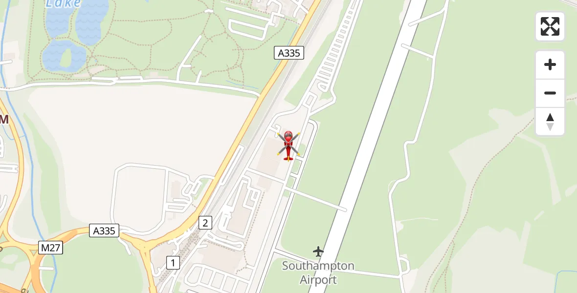 Flight path map showing Air Ambulance Helicopter route from Southampton Airport to Southampton Airport