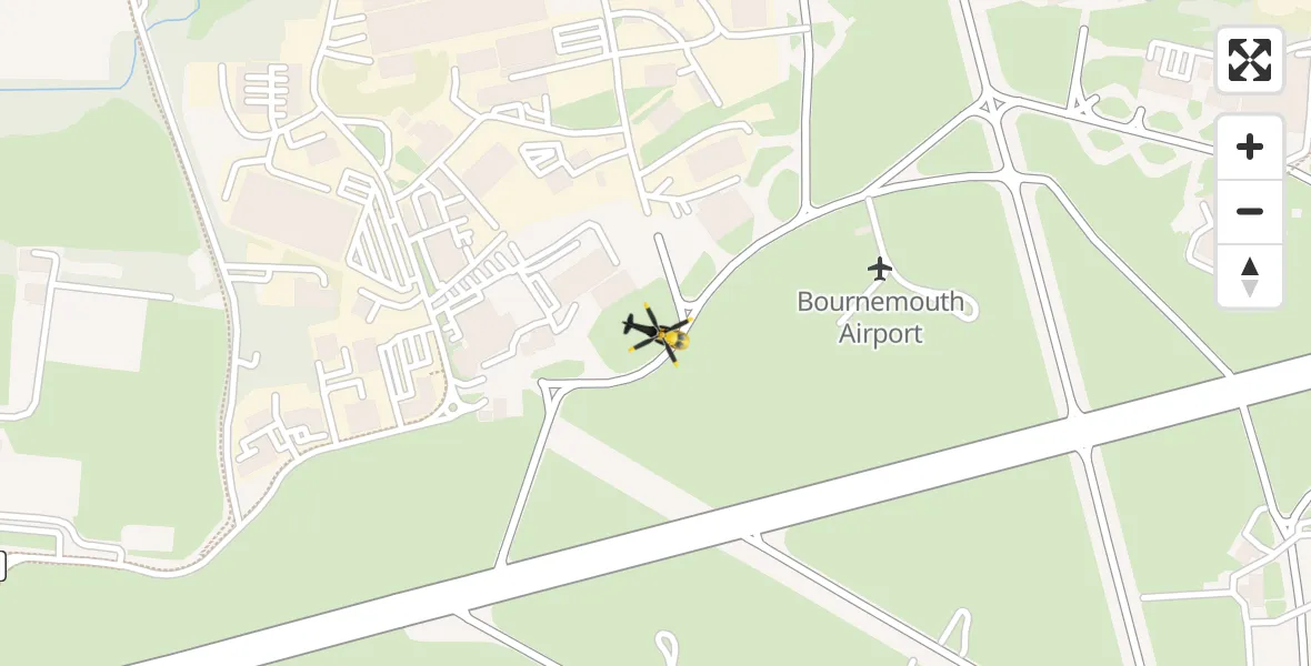 Flight path map showing Police Helicopter route from Bournemouth Airport to Bournemouth Airport