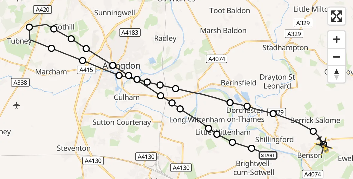 Flight path map showing Police Helicopter route from Shillingford to Ewelme
