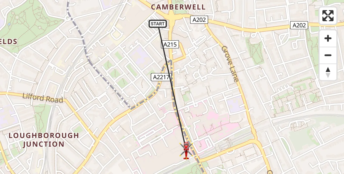 Routekaart van de vlucht: Air Ambulance Helicopter to Kings College London Hospital