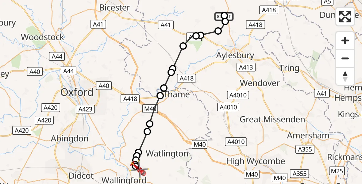 Flight path map showing Air Ambulance Helicopter route from Whitchurch to RAF Benson