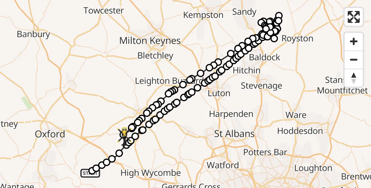 Flight path map showing Police Helicopter route from Ewelme to Aston Sandford