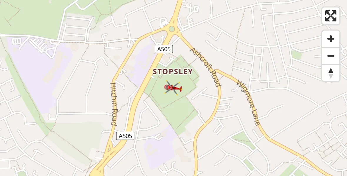 Flight path map showing Air Ambulance Helicopter route from Luton to Luton