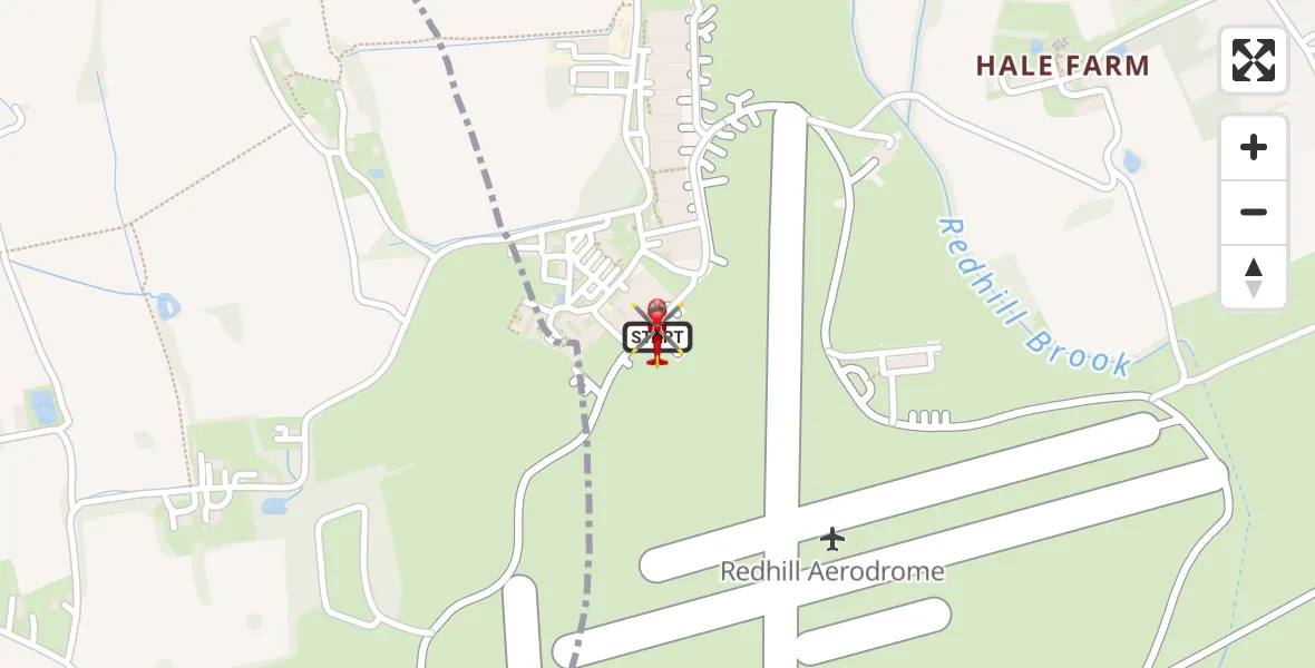 Flight path map showing Air Ambulance Helicopter route from Redhill Aerodrome to Redhill Aerodrome