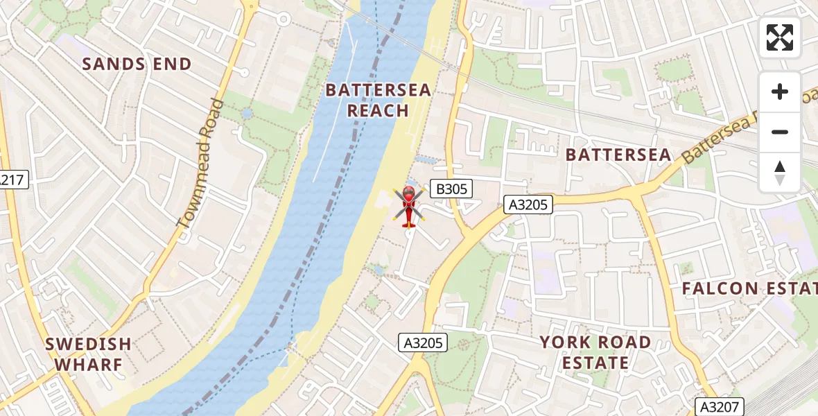 Flight path map showing Air Ambulance Helicopter route from London Heliport to London Heliport