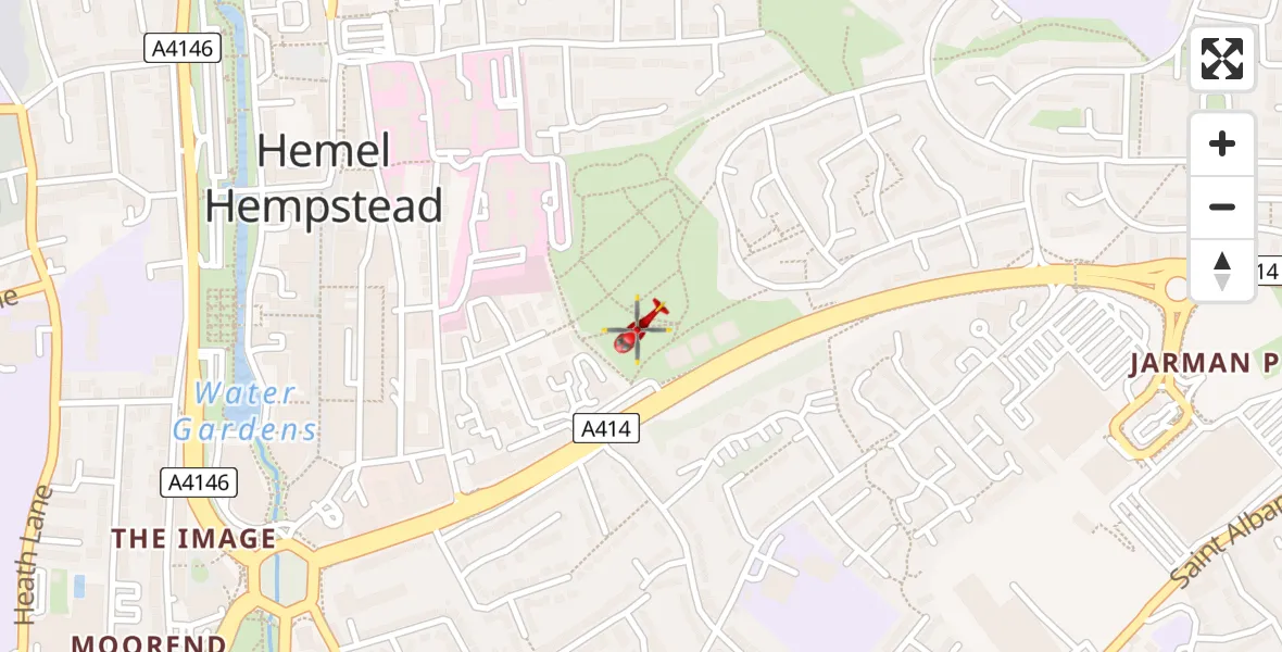 Flight path map showing Air Ambulance Helicopter route from Corner Hall to Corner Hall