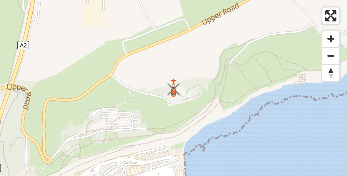 Flight path map showing Coastguard Helicopter route from Langdon Battery Heliport to Langdon Battery Heliport