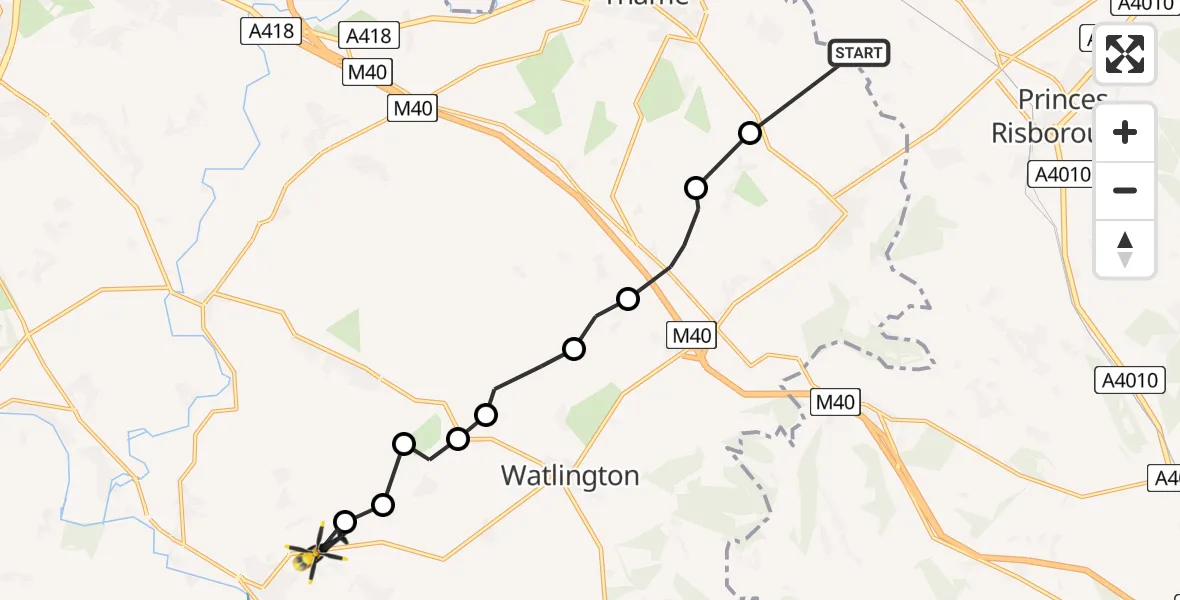 Flight path map showing Police Helicopter route from Ilmer to Ewelme
