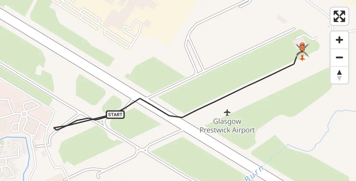 Flight path map showing Coastguard Helicopter route from Glasgow Prestwick Airport to Glasgow Prestwick Airport