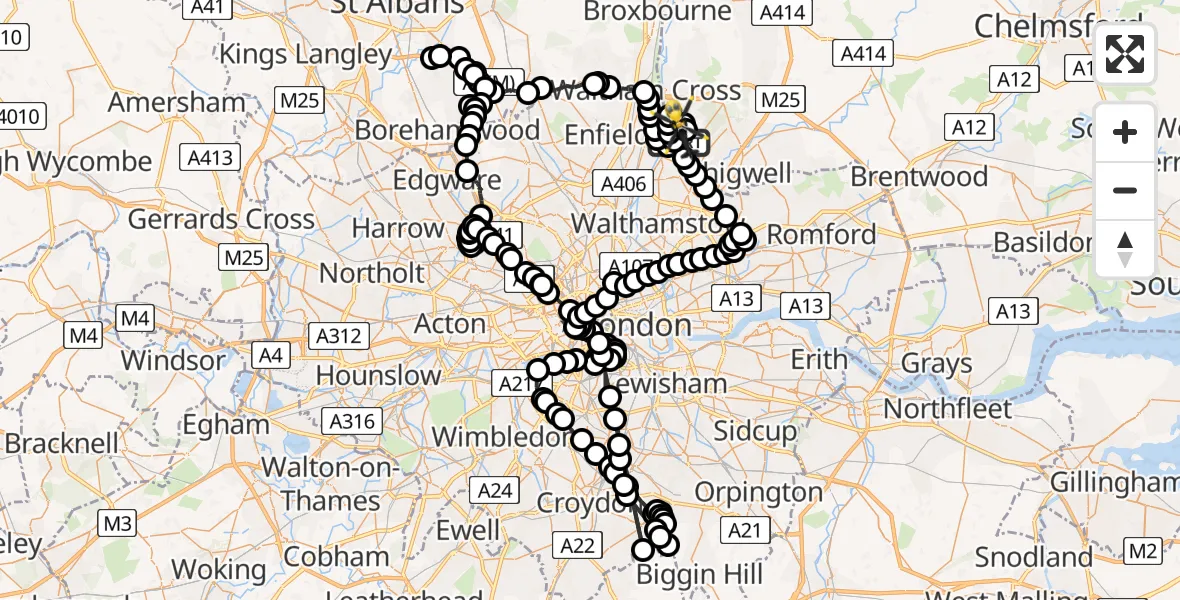 Flight path map showing Police Helicopter route from Sewardstonebury to Sewardstonebury