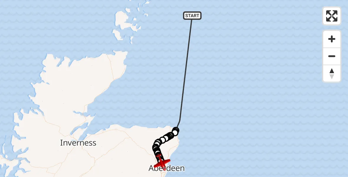 Flight path map showing Air Ambulance Aircraft route from North Sea to Cothal
