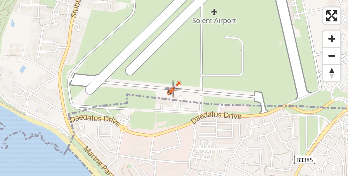 Flight path map showing Coastguard Helicopter route from Solent Airport to Solent Airport