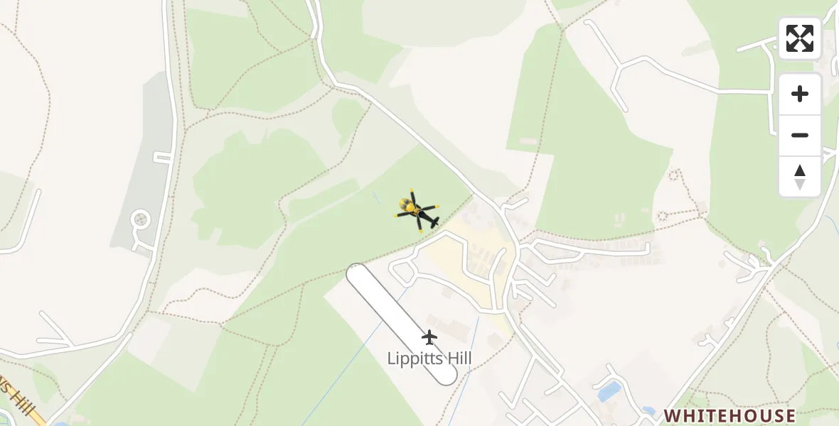 Flight path map showing Police Helicopter route from Metropolitan Police Air Support Unit Lippitts Hill to Metropolitan Police Air Support Unit Lippitts Hill