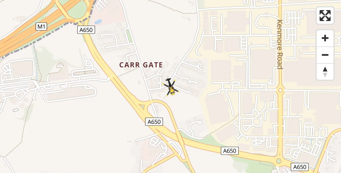 Flight path map showing Police Helicopter route from Carr Gate to Carr Gate