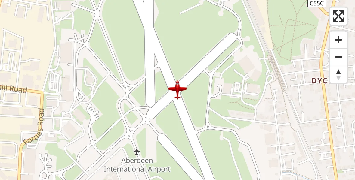 Flight path map showing Air Ambulance Aircraft route from Aberdeen International Airport to Aberdeen International Airport