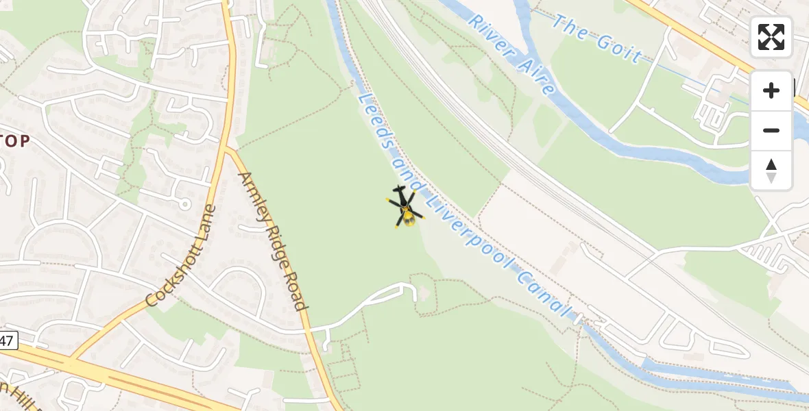 Routekaart van de vlucht: Police Helicopter to Armley, Stanningley Road