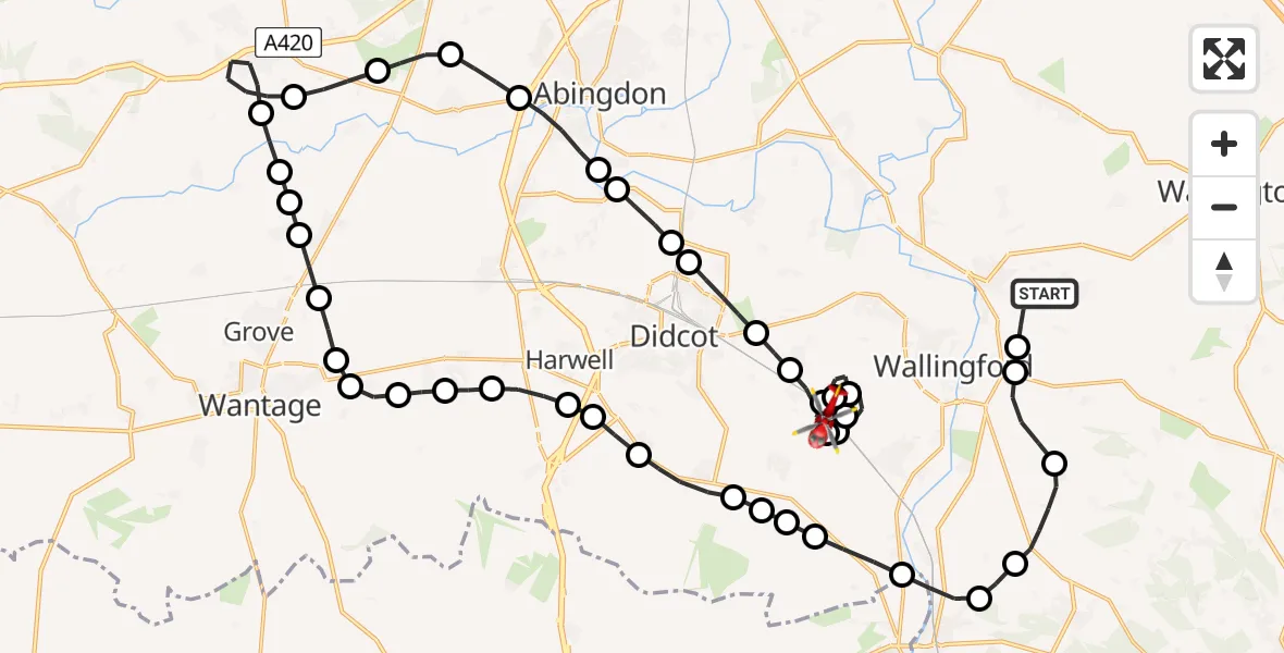 Flight path map showing Air Ambulance Helicopter route from RAF Benson to South Moreton