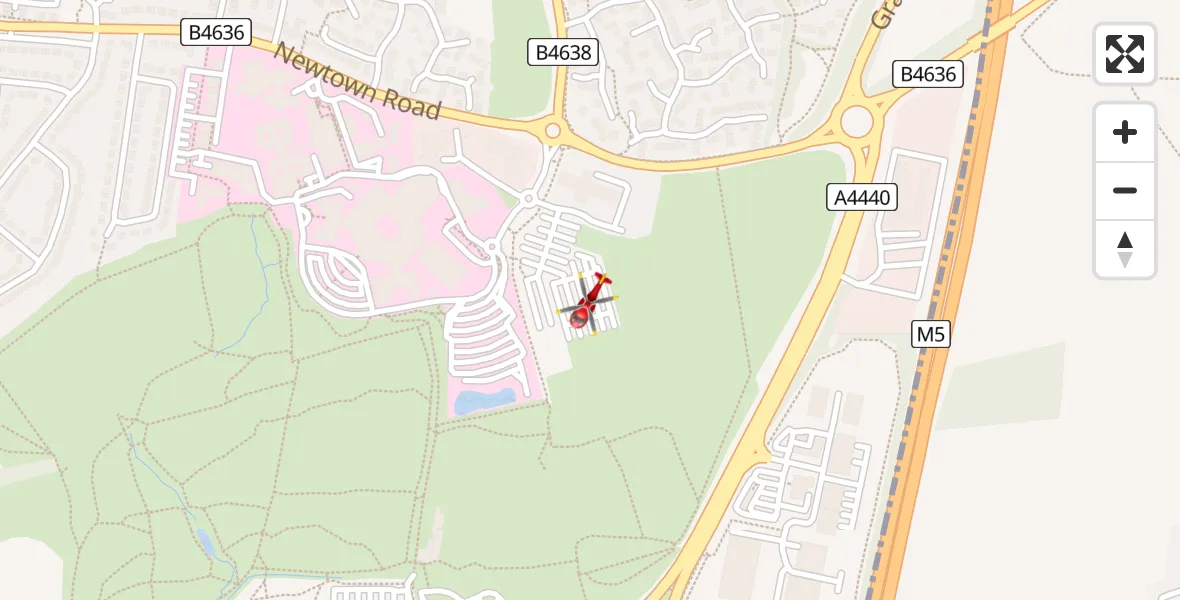 Flight route Air Ambulance Helicopter Worcester Royal Hospital - Worcester Royal Hospital, 15 April 2026, 07:30