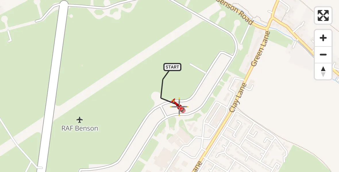 Flight path map showing Air Ambulance Helicopter route from RAF Benson to RAF Benson