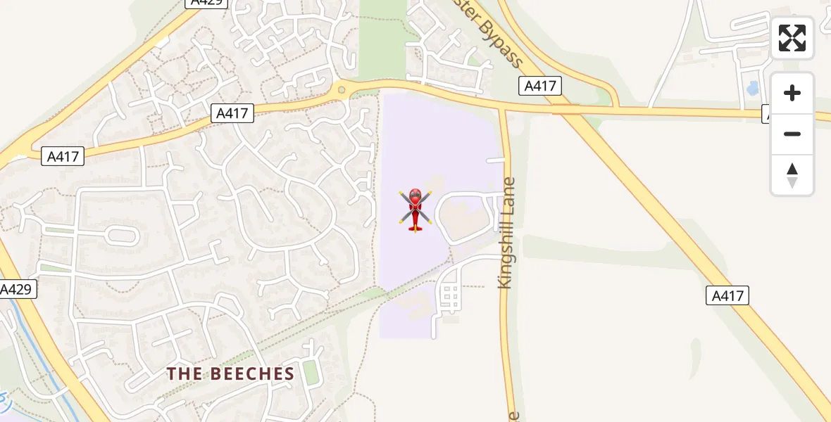 Flight path map showing Air Ambulance Helicopter route from Cirencester to Cirencester