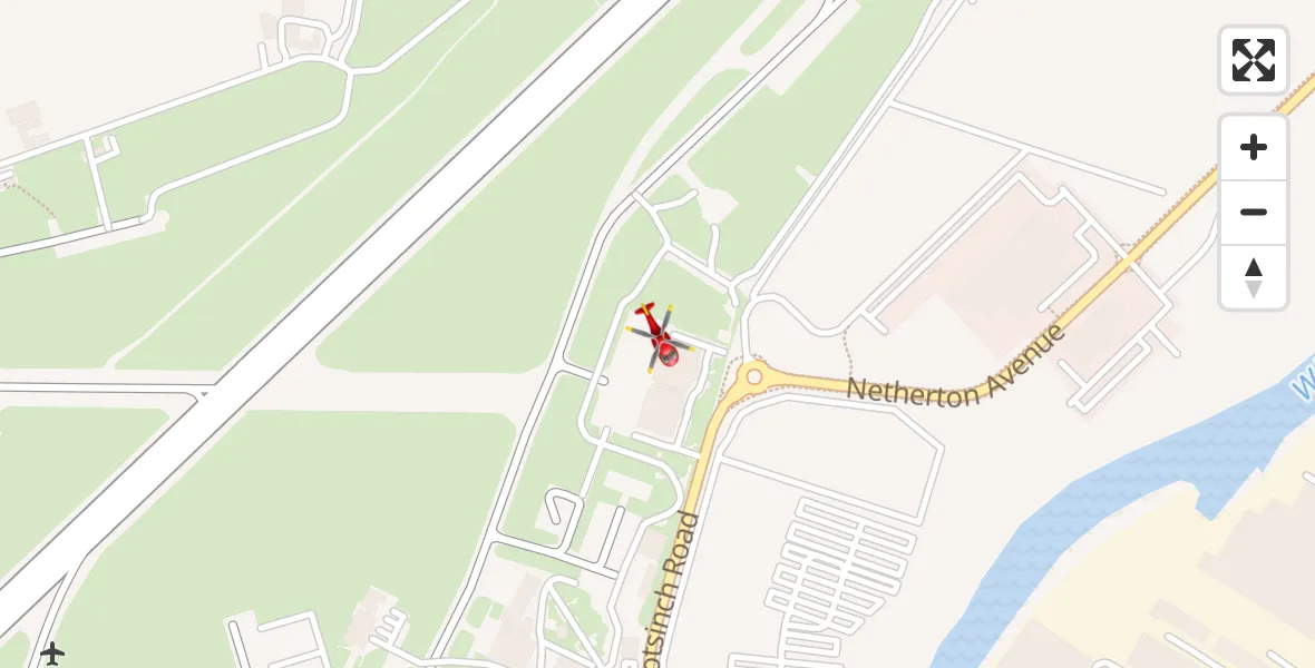 Flight path map showing Air Ambulance Helicopter route from Glasgow Airport to Glasgow Airport