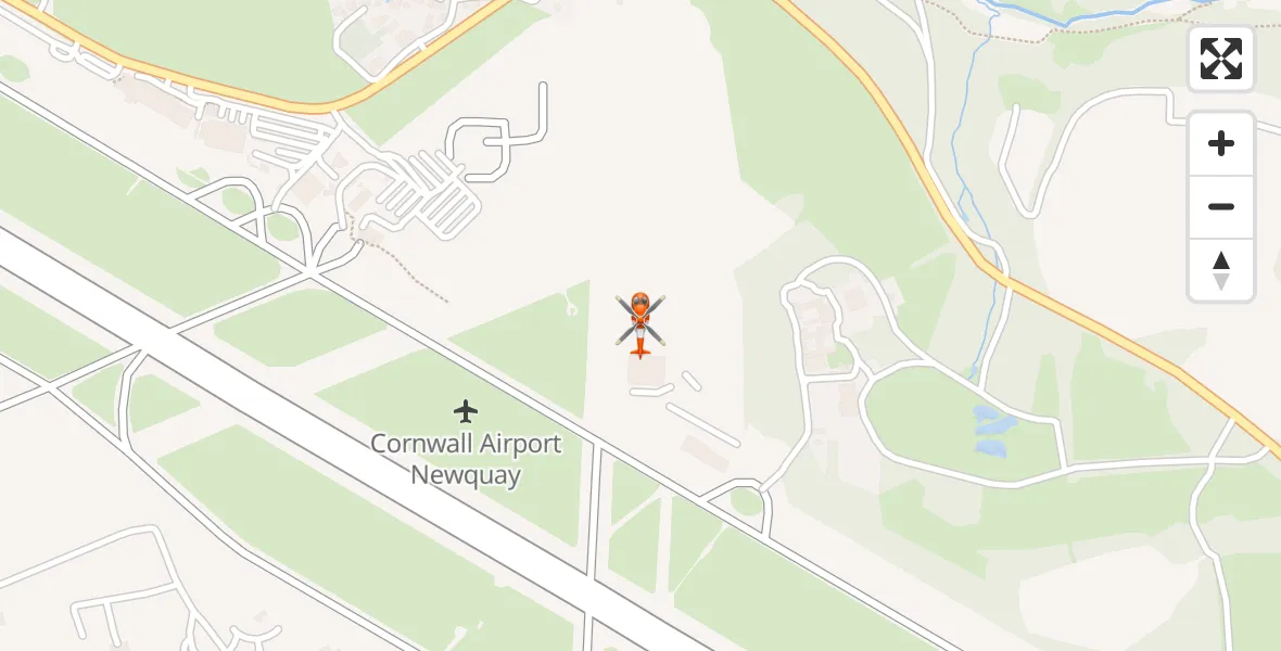Flight path map showing Coastguard Helicopter route from Cornwall Airport Newquay to Cornwall Airport Newquay