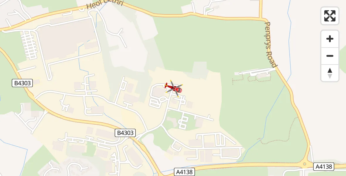 Flight path map showing Air Ambulance Helicopter route from Dafen to Dafen