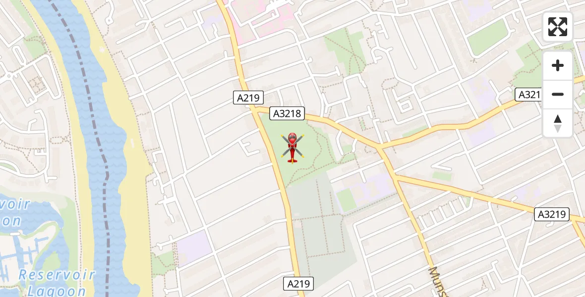 Flight path map showing Air Ambulance Helicopter route from Hammersmith to Hammersmith
