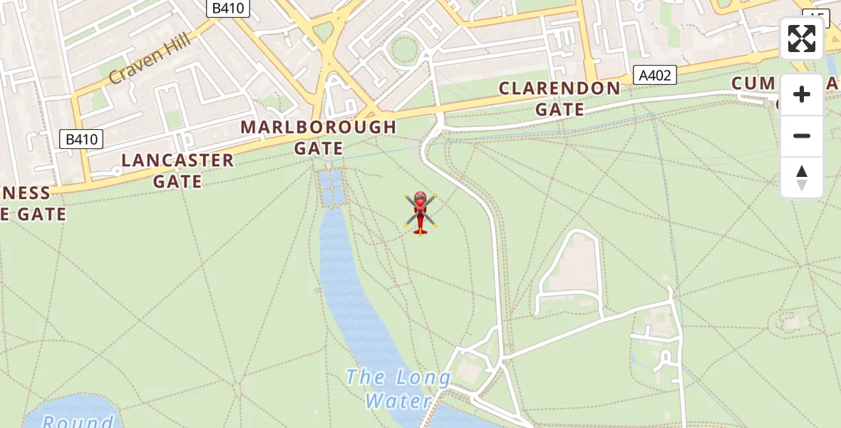 Flight path map showing Air Ambulance Helicopter route from City of Westminster to City of Westminster