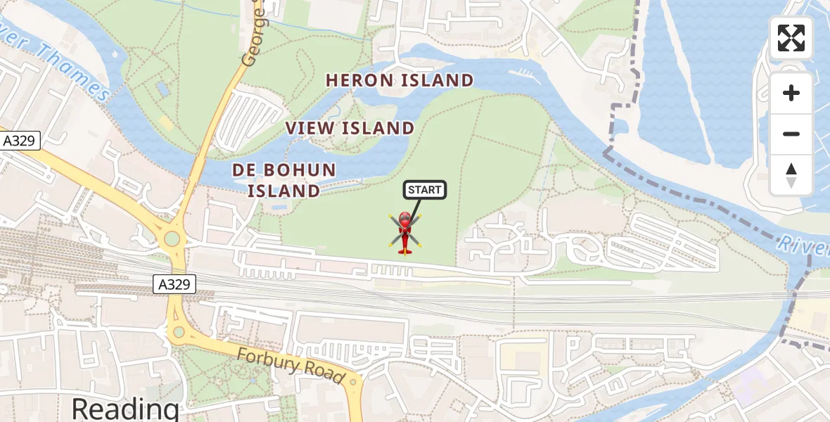 Flight path map showing Air Ambulance Helicopter route from Reading to Reading