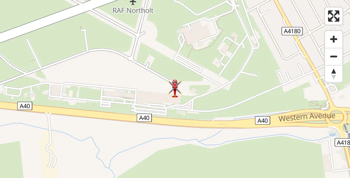 Flight path map showing Air Ambulance Helicopter route from RAF Northolt to RAF Northolt