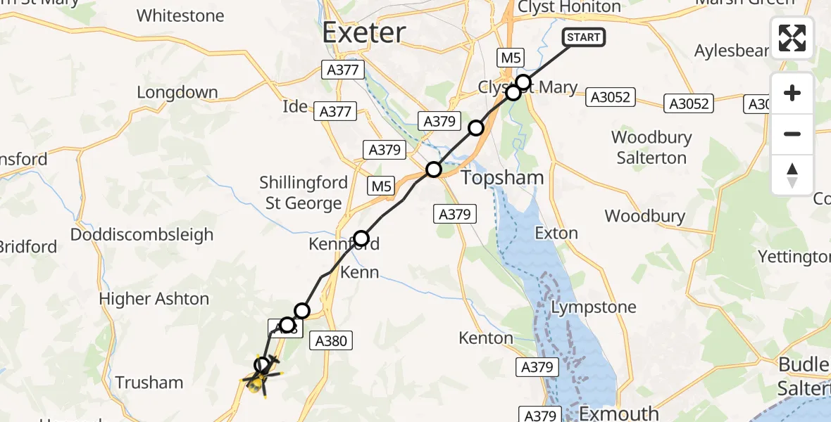 Routekaart van de vlucht: Police Helicopter to Chudleigh, Devon Expressway