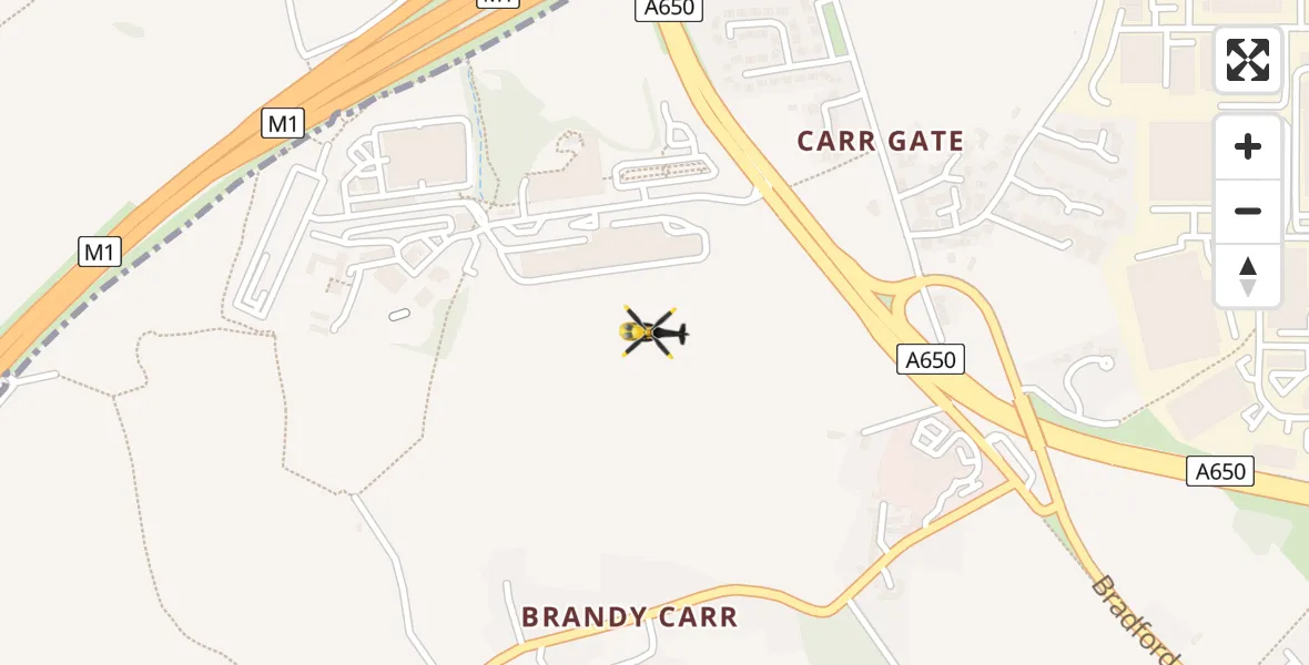 Flight path map showing Police Helicopter route from East Ardsley to East Ardsley