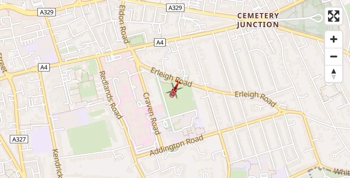 Flight path map showing Air Ambulance Helicopter route from Royal Berkshire Hospital to Royal Berkshire Hospital