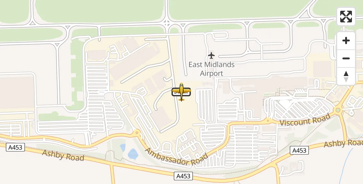 Flight path map showing Police Aircraft route from East Midlands Airport to East Midlands Airport