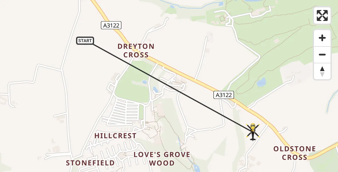 Flight path map showing Police Helicopter route from Blackawton to Blackawton