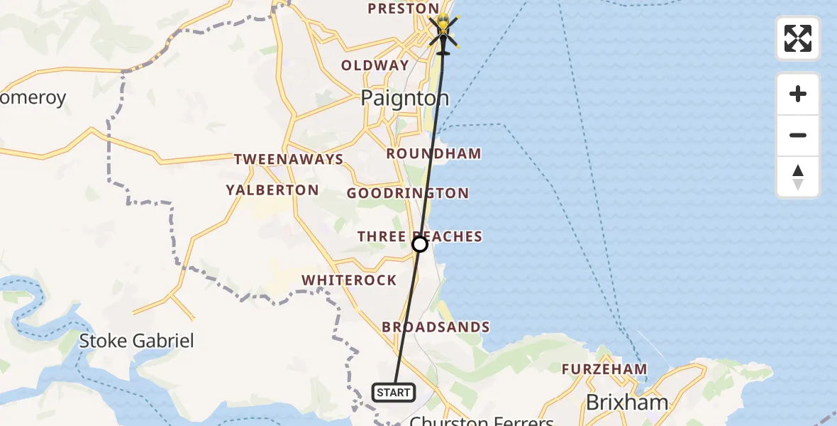 Flight path map showing Police Helicopter route from Galmpton to Paignton