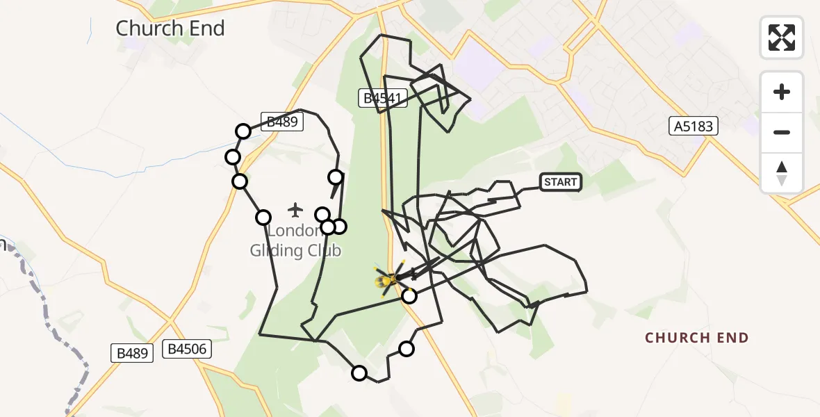 Flight path map showing Police Helicopter route from Dunstable to Dunstable