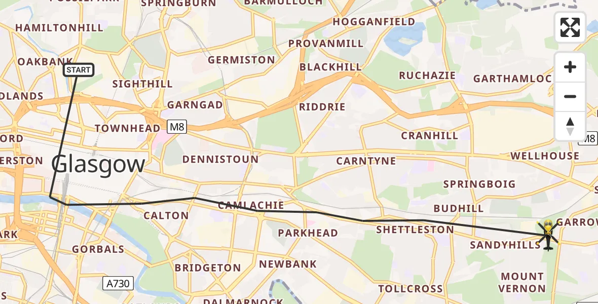 Flight path map showing Police Helicopter route from Glasgow to Glasgow
