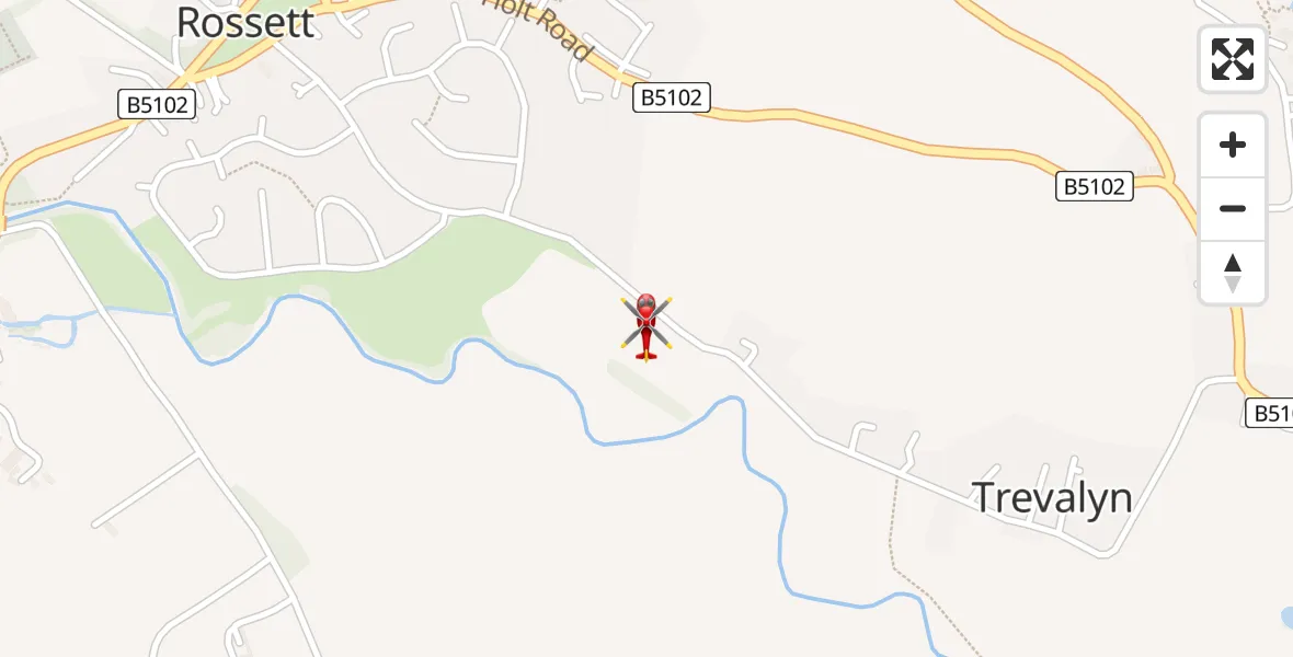 Flight path map showing Air Ambulance Helicopter route from Trevalyn to Trevalyn